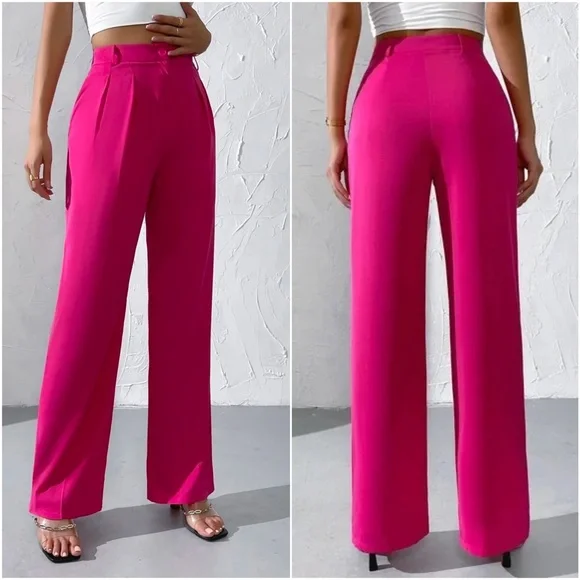 Solid High Waist Wide leg Minimalist Pants - Picture 5 of 8